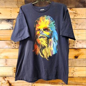 FIFTH SUN Star Wars Men's T-Shirt Rainbow‎ Chewbacca Portrait Dark Blue Size XL